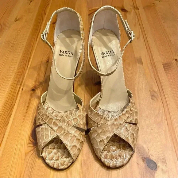 Varda Jenny B New York Designer Croc Leather Heel Sandals Corpcore Officecore - Picture 2 of 11